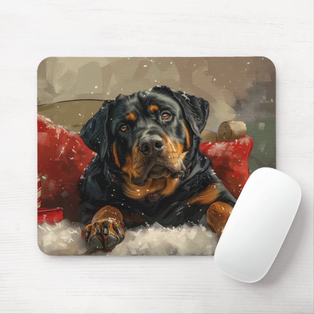 Tapis De Souris Fête de Noël de chien Rottweiler (Avec souris)