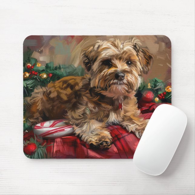 Tapis De Souris Fête de Noël de Chien Yorkipoo (Avec souris)