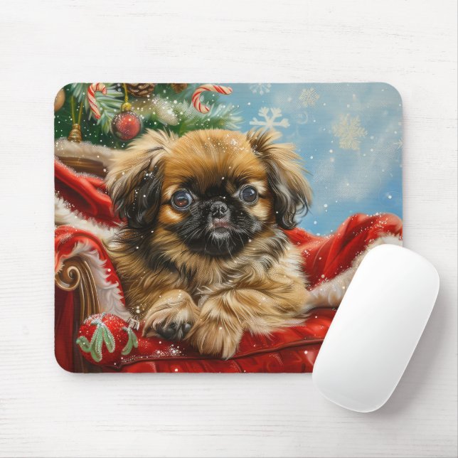 Tapis De Souris Fête de Noël des chiens de Pékin (Avec souris)