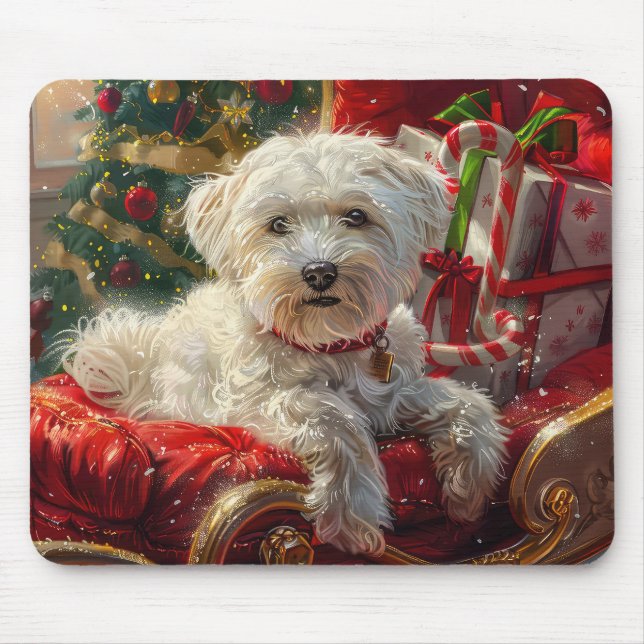 Tapis De Souris Fête de Noël des chiens maltais (Devant)