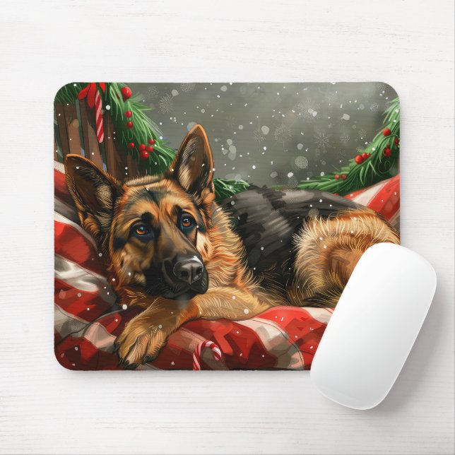 Tapis De Souris Fête de Noël du berger allemand Chien (Avec souris)