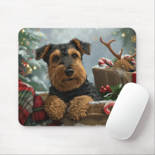 Tapis De Souris Fête de Noël du chien Airedale