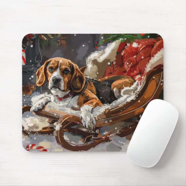 Tapis De Souris Fête de Noël du chien beagle (Avec souris)