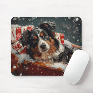 Tapis De Souris Fête de Noël du chien berger australien