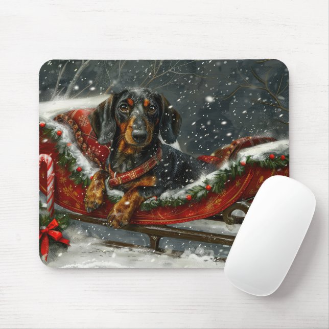 Tapis De Souris Fête de Noël du chien Dachshund (Avec souris)