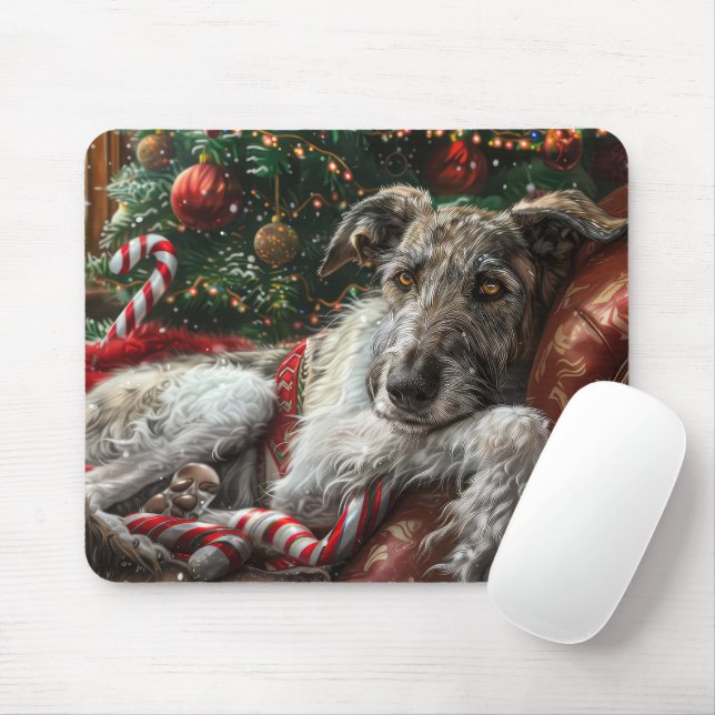 Tapis De Souris Fête de Noël du loup Hound Dog (Avec souris)