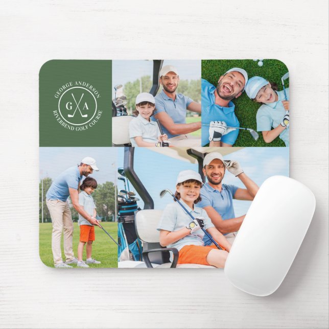 Tapis De Souris Fête des pères Monogramme Multi Photo Golf Custom (Avec souris)