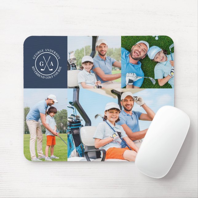 Tapis De Souris Fête des pères Monogramme Multi Photo Golf Custom (Avec souris)