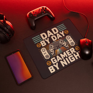 Tapis De Souris Fête des pères papa par jour Gamer par nuit