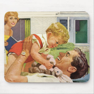 Tapis De Souris Fête des Pères vintage, famille heureuse en banlie