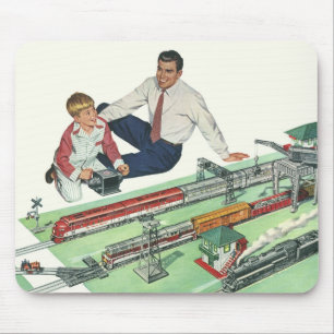 Tapis De Souris Fête des pères vintage, père et fils avec Trains