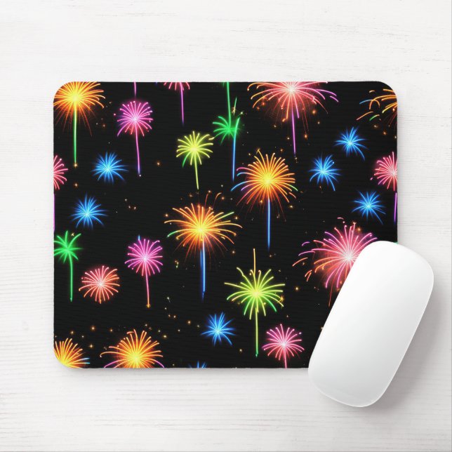 Tapis De Souris Feu d'artifice Neon Noir (Avec souris)