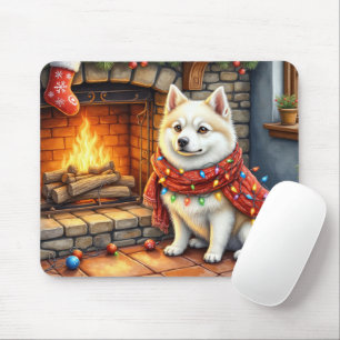 Tapis De Souris Feu de cheminée avec des lumières de Noël et Eskim
