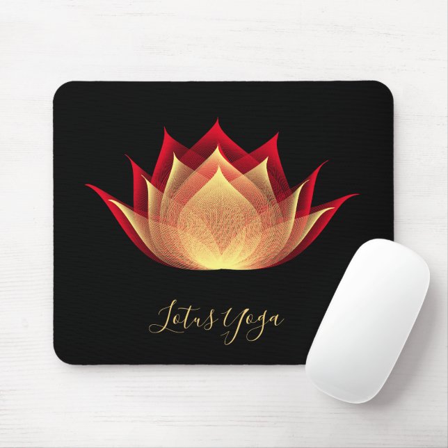 Tapis De Souris Feu Lotus Noir Rouge Jaune Fleur Modèle Yoga (Avec souris)