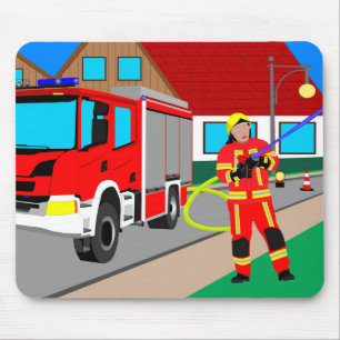 Tapis De Souris Feuerwehrmann im Feuerwehreinsatz beim löschen Mou