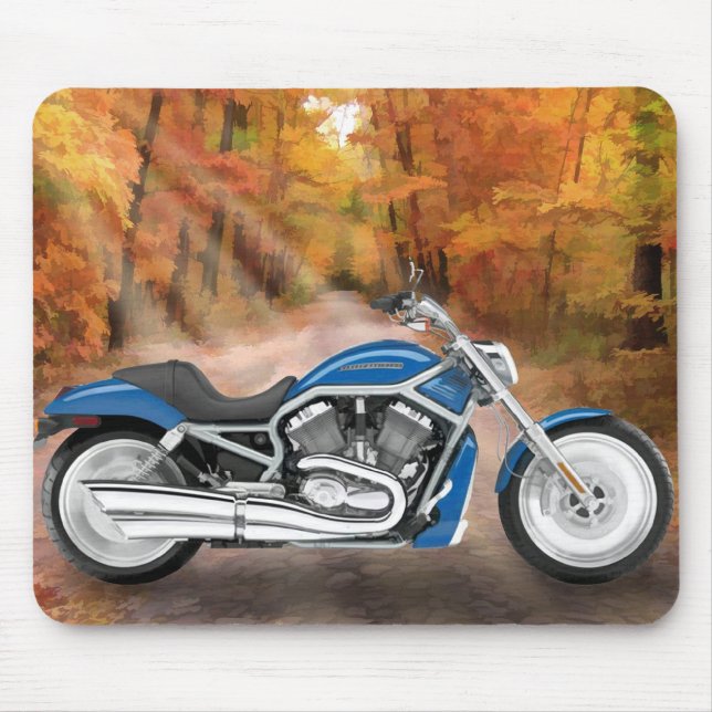 Tapis De Souris Feuille bleu de Harley et d'automne (Devant)