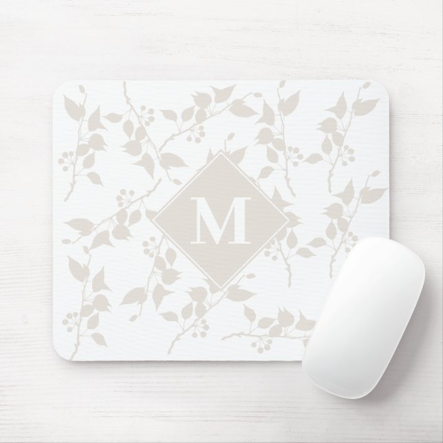 Tapis De Souris Feuille décorative Botanique Beige Monogramme (Avec souris)