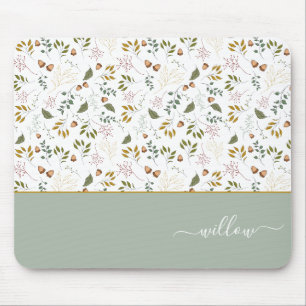 Tapis De Souris Feuilles Automne Monogramme Nom Moderne