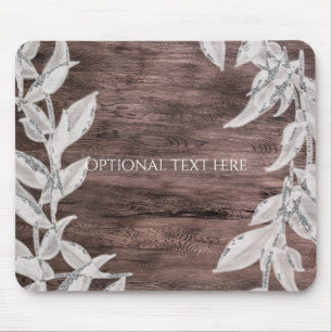 Tapis De Souris Feuilles blanches et argentées et bois rustique Él
