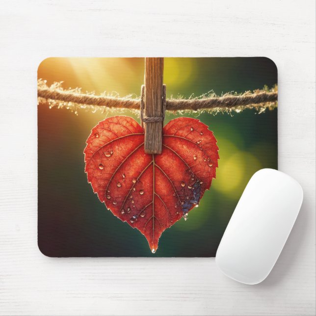 Tapis De Souris Feuilles Cardiaques D'Automne Sur Clothesline (Avec souris)