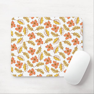 Tapis De Souris Feuilles d'automne en chute chaude avec fleurs