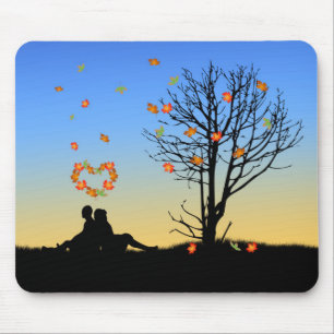 Tapis De Souris Feuilles d'automne en forme de coeur Couple