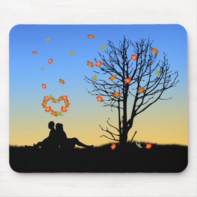 Tapis De Souris Feuilles d'automne en forme de coeur Couple (Devant)