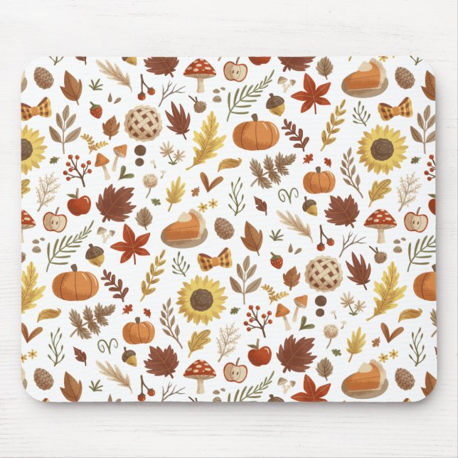 Tapis De Souris Feuilles d'automne et Citrouilles en Thanksgiving  (Devant)