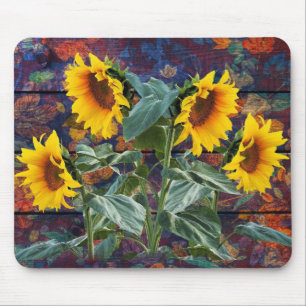 Tapis De Souris Feuilles d'automne rustiques et tournesols