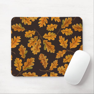 Tapis De Souris Feuilles de chêne automnal sur brun foncé