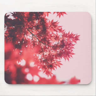 Tapis De Souris Feuilles de Érable Rouge sur Rose