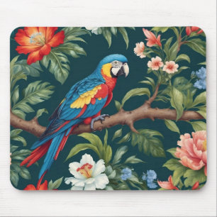 Tapis De Souris Feuilles de la jungle tropicale des perroquets col