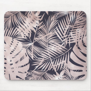 Tapis De Souris Feuilles de palmier tropical rose doré foncé
