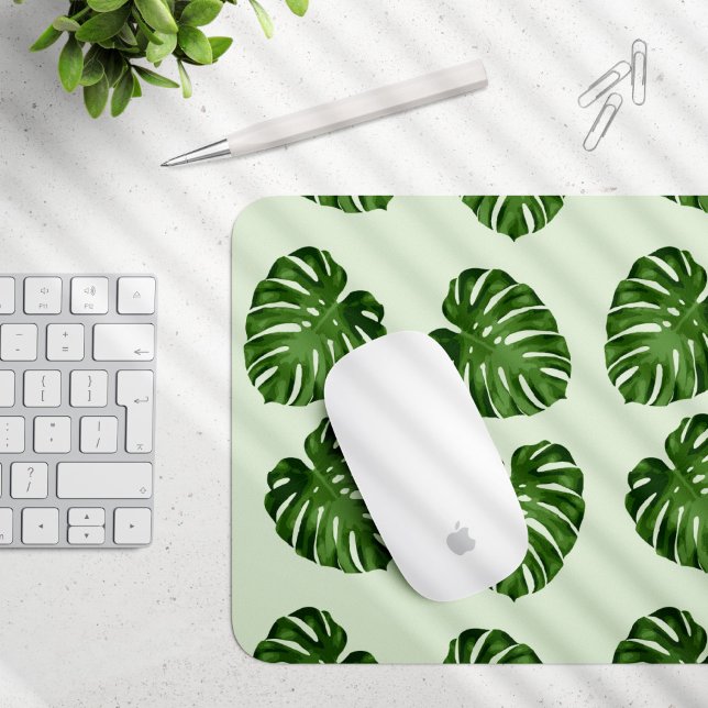 Tapis De Souris Feuilles de palmiers, Feuilles verts, Motif tropic (Créateur téléchargé)