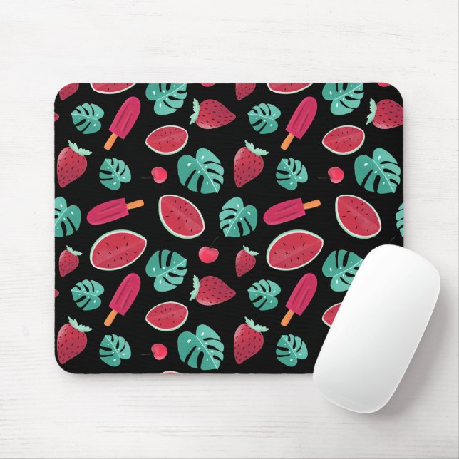Tapis De Souris Feuilles de pavot, cerise, fraise et pastèque (Avec souris)