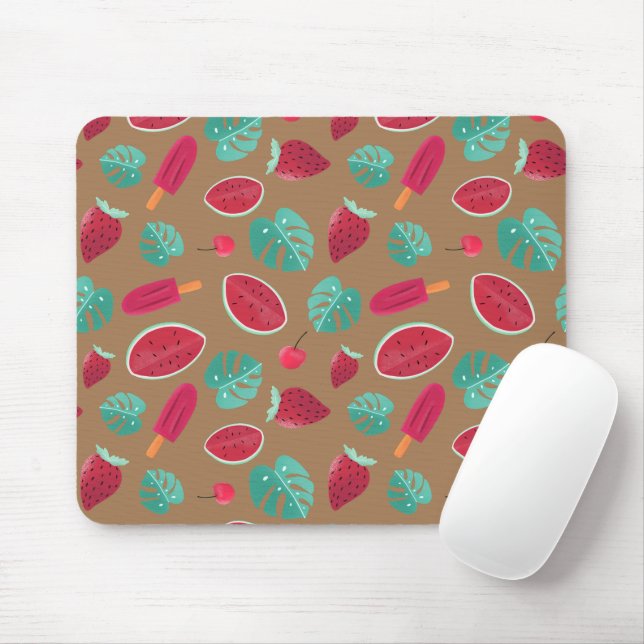 Tapis De Souris Feuilles de pavot, cerise, fraise et pastèque (Avec souris)
