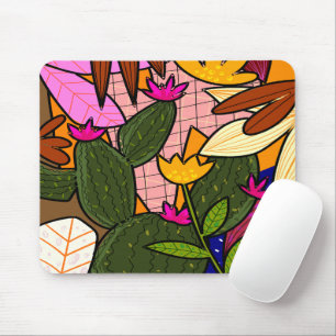 Tapis De Souris Feuilles et fleurs tropicales abstraites
