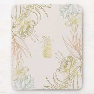 Tapis De Souris Feuilles Florales Botaniques Tropicales Ananas Or