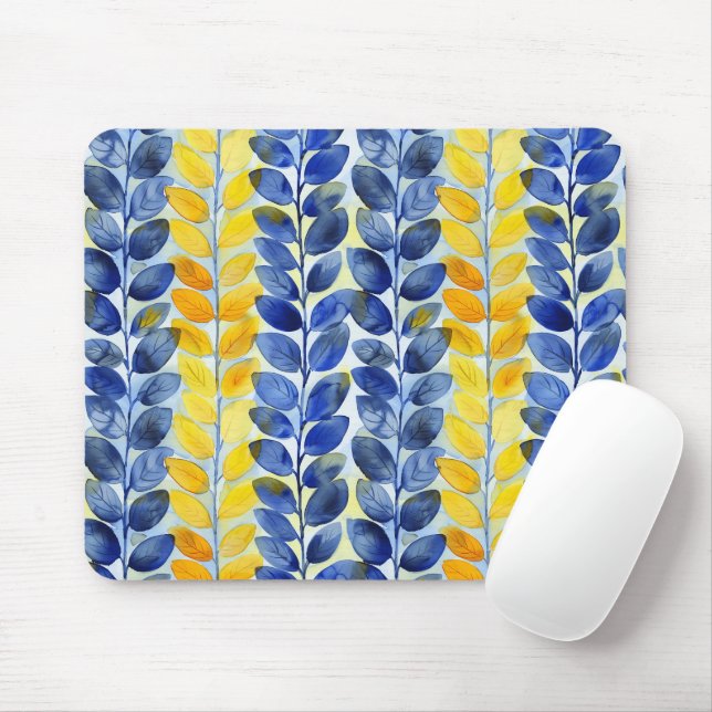 Tapis De Souris Feuilles jaune et bleu (Avec souris)