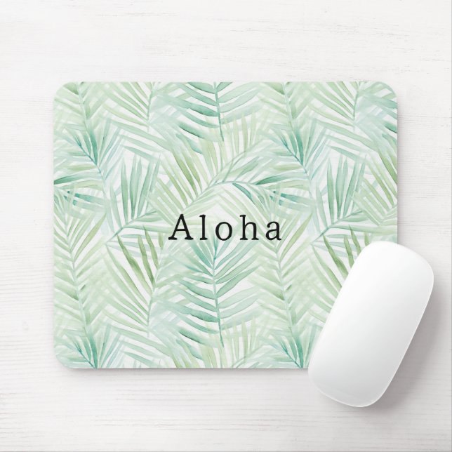 Tapis De Souris Feuilles Tropicales Vertes Aloha (Avec souris)
