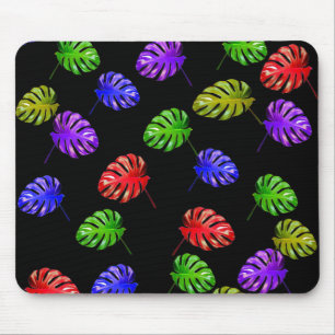 Tapis De Souris Feuilles tropicaux Arrière - plan noir Mousepad