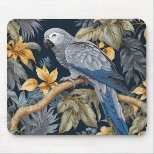 Tapis De Souris Feuilles tropicaux du perroquet gris d'Afrique