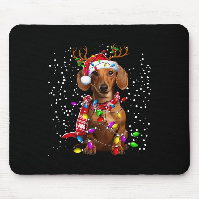 Tapis De Souris Feux de Noël Dachshund Chien Santa Hat Écarf Pour (Devant)