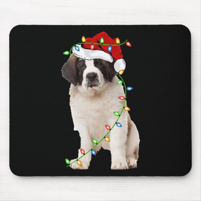 Tapis De Souris Feux de Noël Santa Chapeau Saint Bernard Chien Noë (Devant)