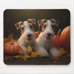 Tapis De Souris Fil Fox Terrier Puppy Automne Citrouille de plaisi