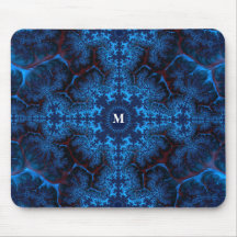 Filigree fractale bleu moody avec votre monogramme