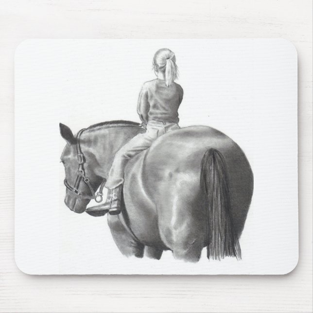 TAPIS DE SOURIS FILLE À CHEVAL : ART DE CRAYON : RÉALISME (Devant)