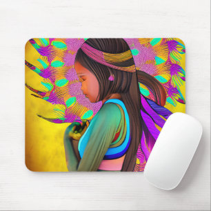 Tapis De Souris Fille amérindienne peu AI Art