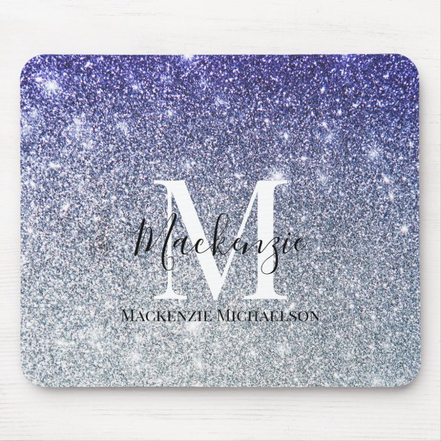 Tapis De Souris Fille Argent Violet Ombre Parties scintillant Nom  (Devant)
