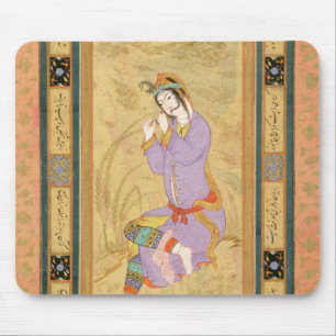 Tapis De Souris Fille assise courbant ses cheveux dans des